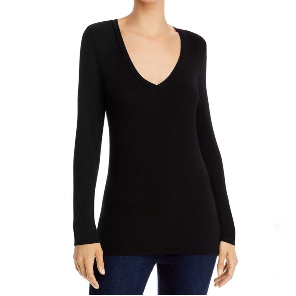 SPLENDID Black Valley Long Sleeve V-Neck Ribbed Tee M